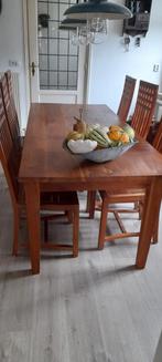 Teak houten tafel 6 persoons inclusief stoelen., Ophalen, 50 tot 100 cm, Zo goed als nieuw, Vijf personen of meer