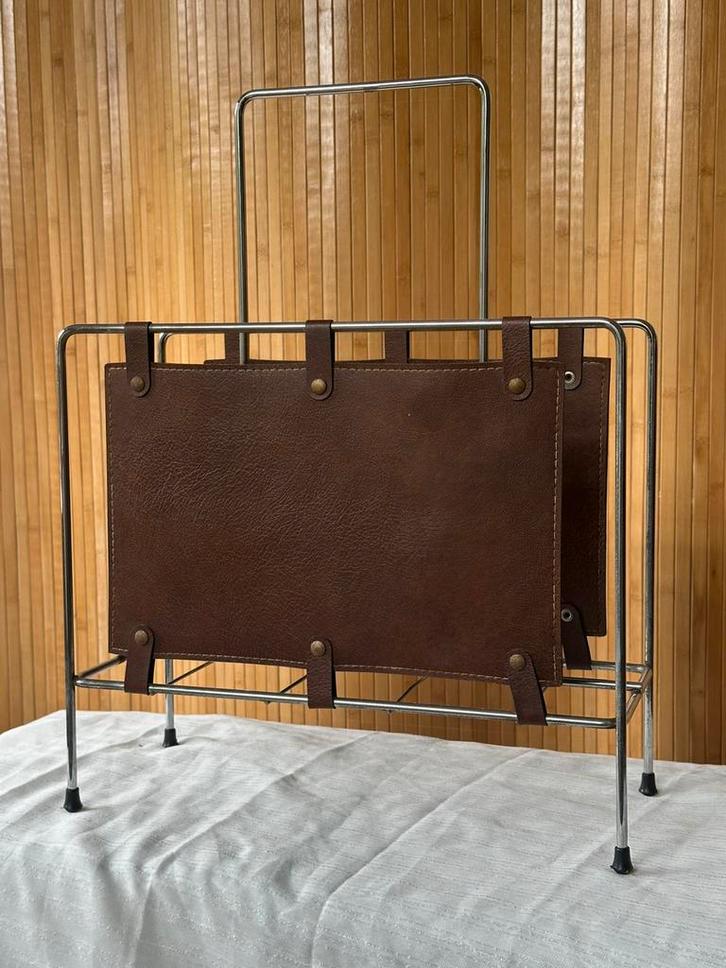 Vintage Lectuurbak Chroom & Leder, Huis en Inrichting, Woonaccessoires | Krantenbakken en Lectuurbakken, Gebruikt, Ophalen of Verzenden