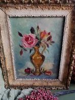 Oud schilderij Frans bloemen met brocante lijst Miekje, Ophalen