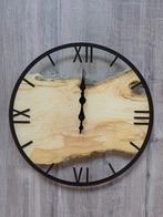 Nieuwe transparante klok met houten achtergrond, Ophalen of Verzenden, Nieuw, Analoog, Wandklok