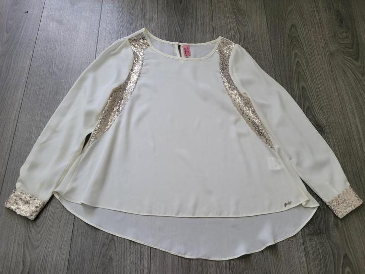 JACKY LUXURY crème top met pailletten maat XS ~ NH0007, Kleding | Dames, Tops, Zo goed als nieuw, Maat 34 (XS) of kleiner, Wit