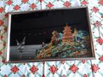 Oud chinees/japans dienblad schildering pagode jonk, Antiek en Kunst, Ophalen of Verzenden