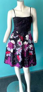 Vintage zomerjurkje zwart/paars maat 34, Verzenden, Zwart, Vintage, Knielengte