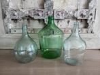 Brocante gistflessen - ballon vaas - groen geblazen glas, Ophalen of Verzenden