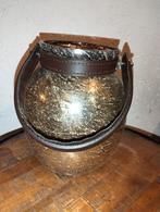 Brocante leuk windlichtje goudkleurig glas met leren riempje, Overige materialen, ., Ophalen of Verzenden, Zo goed als nieuw