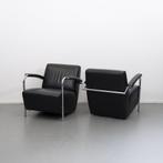 2x Leolux Scylla fauteuils zwart leder - chroom buisframe, Huis en Inrichting, Niet ingevuld, Niet ingevuld, Leer, Ophalen of Verzenden