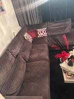 Bankstel  315 L en 4 eetkamer stoelen, beide donker grijs, Gebruikt, Hoekbank, Mooi, 75 tot 100 cm