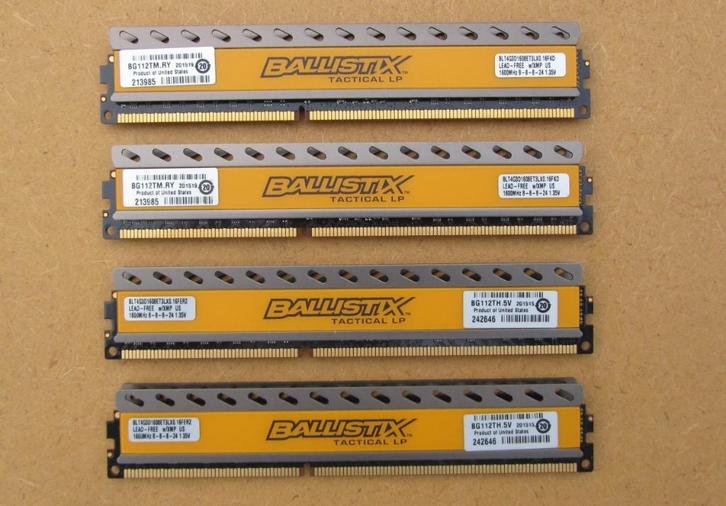 16gb kit 4x4 ballistics geheugens, Computers en Software, RAM geheugen, Zo goed als nieuw, Desktop, 16 GB, DDR3, Ophalen