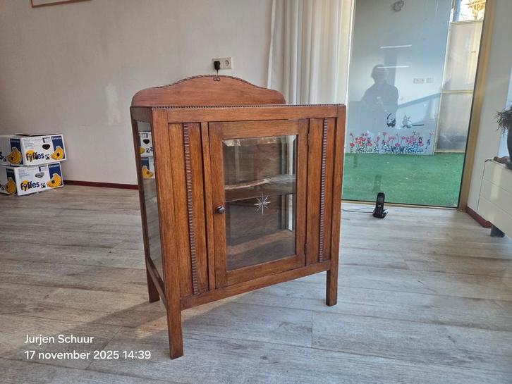Antiek Theekastje met Geslepen Glas, Huis en Inrichting, Kasten | Vitrinekasten, Ophalen