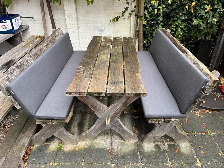 Houten Picknicktafel met Banken, Tuin en Terras, Picknicktafels, Gebruikt, Rechthoekig, Hout, Ophalen of Verzenden