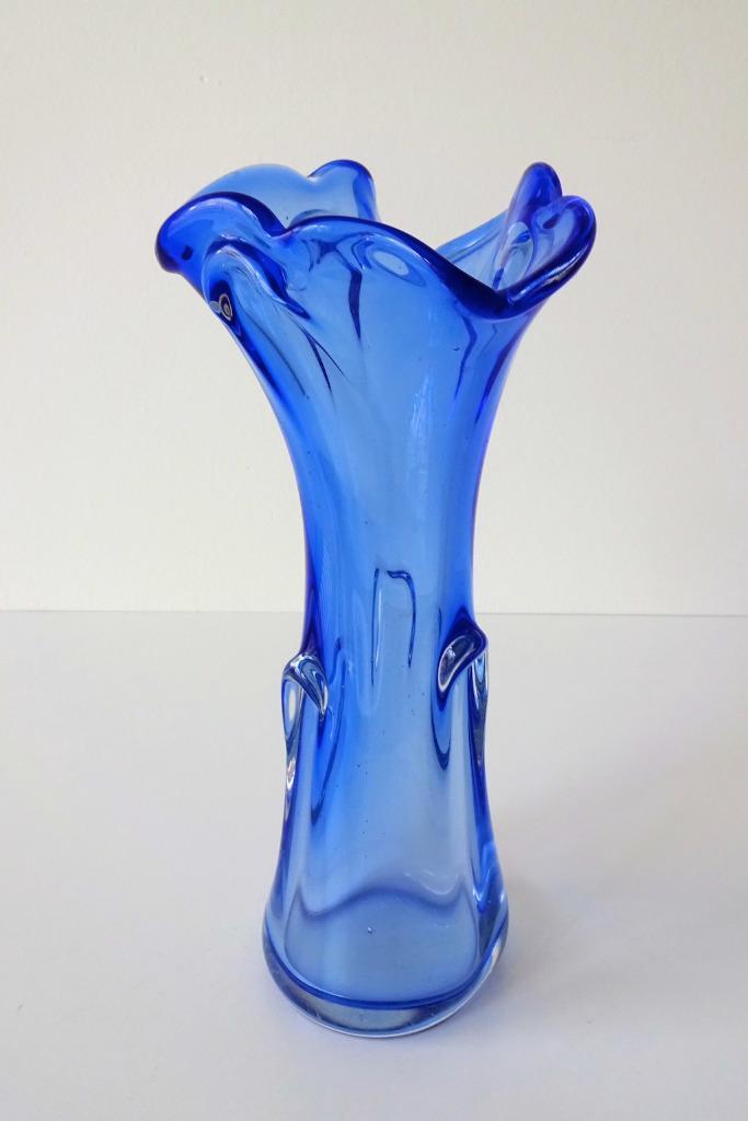 Glazen vaas helder blauw met wijde hals Murano 2319-g, Antiek en Kunst, Antiek | Glas en Kristal, Ophalen of Verzenden