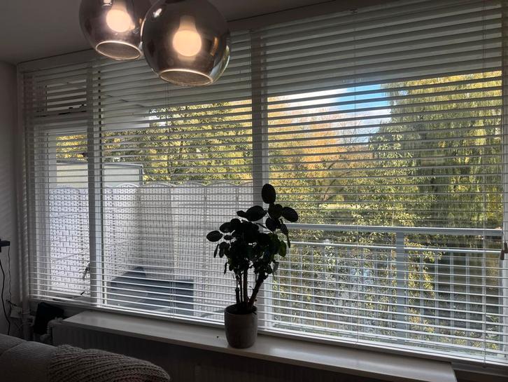 Mooie Houten Jaloezieën, Huis en Inrichting, Stoffering | Gordijnen en Lamellen, Zo goed als nieuw, 100 tot 150 cm, Wit, Ophalen of Verzenden