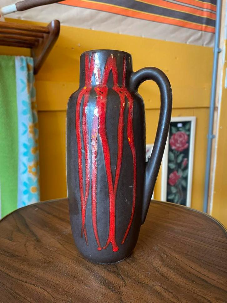Vintage jaren 70 bruin rode west germany vaas, Huis en Inrichting, Woonaccessoires | Vazen, Zo goed als nieuw, Overige kleuren