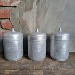 Set 3x oude aluminium voorraadpot Koffie Thee Suiker Etage3, Gebruikt, ., Ophalen of Verzenden, .