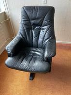 Zwart leren draaistoel, Ophalen of Verzenden, Gebruikt, 50 tot 75 cm