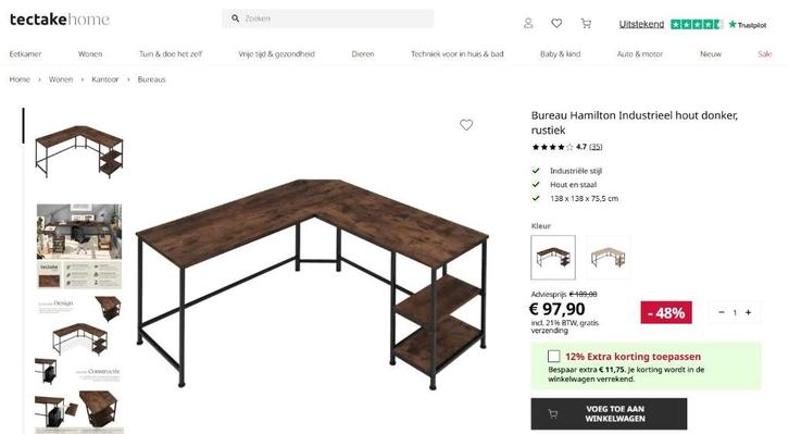 2 mooie hoek bureaus - tafels  - Hout & Metaal - Nieuwstaat, Huis en Inrichting, Bureaus, Zo goed als nieuw, Ophalen