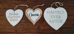 3 x decoratieve houten hart wit met tekst, Huis en Inrichting, Woonaccessoires | Tekstborden en Spreuken, Ophalen of Verzenden