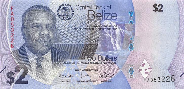 Belize 2 Dollars 2025 Unc pn 73a, Postzegels en Munten, Bankbiljetten | Amerika, Los biljet, Midden-Amerika, Ophalen