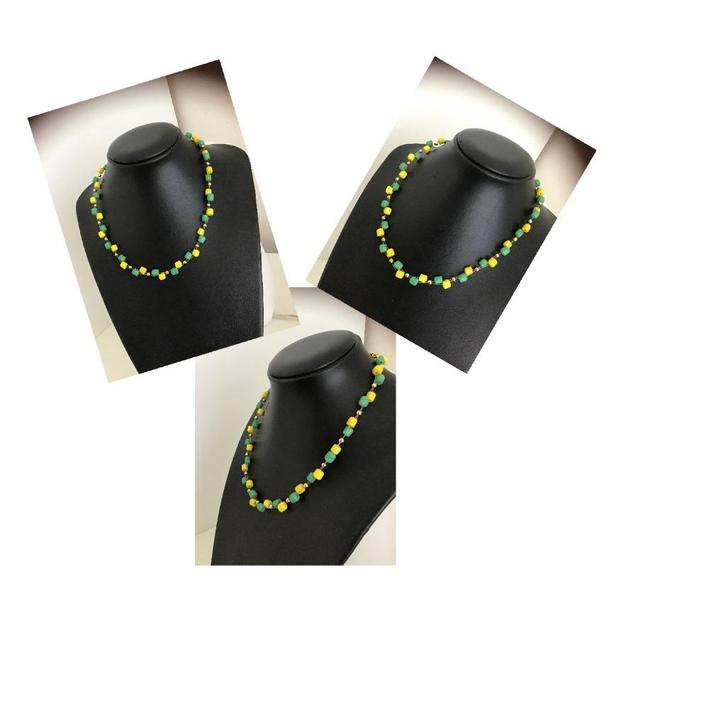 EXCLUSIEVE KETTING/COLLIER  GROEN EN GEEL., Sieraden, Tassen en Uiterlijk, Kettingen, Nieuw, Steen of Mineraal, Overige kleuren
