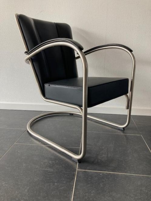 Gispen 412, zijdemat chroom, Colourline leder, Huis en Inrichting, Fauteuils, Zo goed als nieuw, Leer, Metaal, 50 tot 75 cm, Ophalen of Verzenden