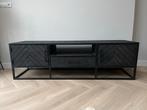 Tv meubel New York vissengraat zwart mangohout 165cm, Ophalen, 150 tot 200 cm, Zo goed als nieuw, Minder dan 100 cm