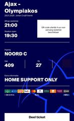 Ajax Olympiakos 2 tickets naast elkaar vak 409, Twee personen, Januari, Europa of Champions League