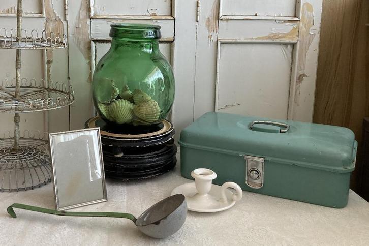 Brocante broodtrommel - soeplepel - bolvaas - blaker, Antiek en Kunst, Curiosa en Brocante, Ophalen of Verzenden