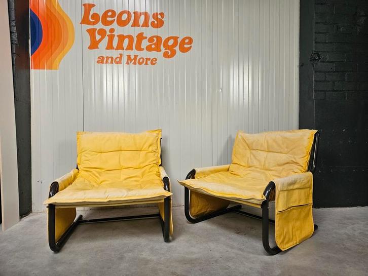 Vintage/retro tuinstoelen relaxstoelen geel, Tuin en Terras, Tuinsets en Loungesets, Gebruikt, Tuinset, 2 zitplaatsen, Stoel, Ophalen