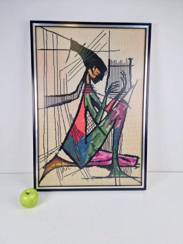 Vintage harpspeelster wanddecoratie borduurwerk wall art '70 beschikbaar voor biedingen