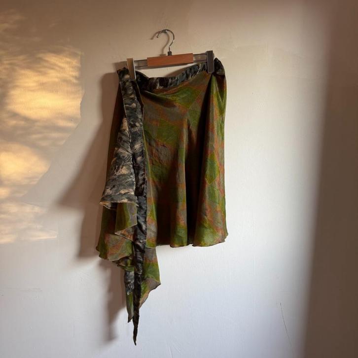 Boho Reversible Zijden Wikkelrok one size, Kleding | Dames, Rokken, Zo goed als nieuw, Maat 38/40 (M), Groen, Knielengte, Ophalen of Verzenden