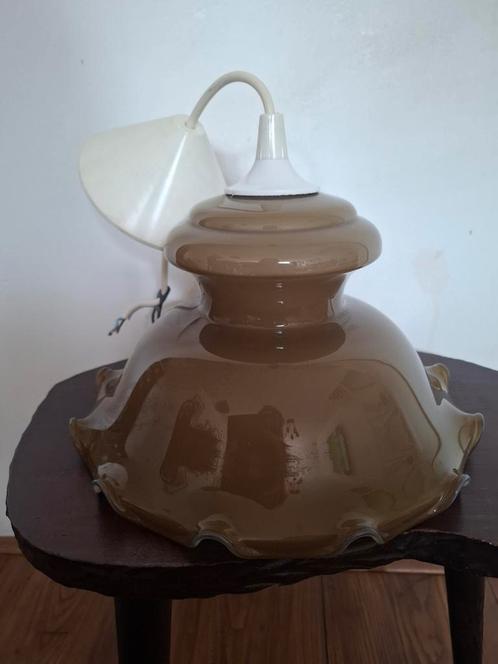Vintage smoke glass plafon lamp, Huis en Inrichting, Lampen | Hanglampen, Gebruikt, Minder dan 50 cm, Glas, Ophalen of Verzenden