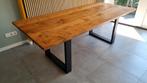 Teak hout blad zwart staal poten, Ophalen, Teakhout, Nieuw, 50 tot 100 cm