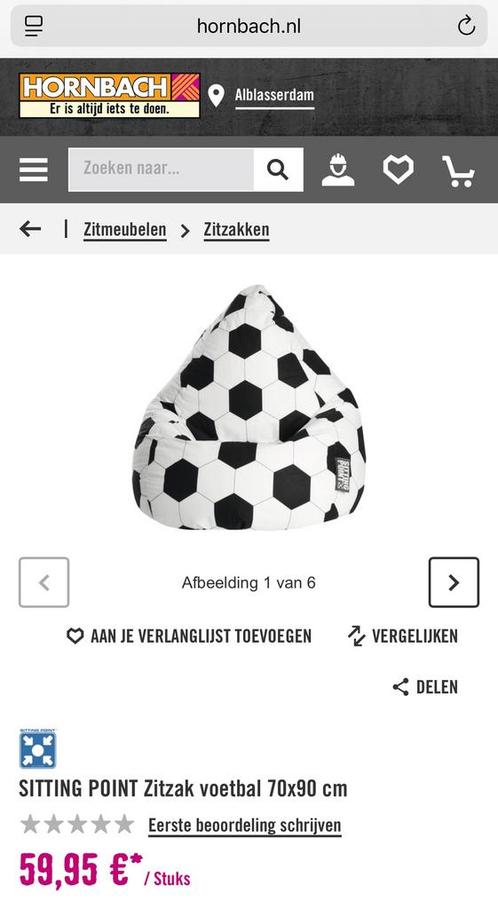2 x Sitting point zitzak voetbal + 60l zitzakvulling, Huis en Inrichting, Zitzakken, Zo goed als nieuw, Ophalen