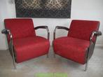 Leolux Scylla fauteuil met lage rug, rood stof/bruin leer, Ophalen, Leolux Scylla fauteuil, Leer, 75 tot 100 cm