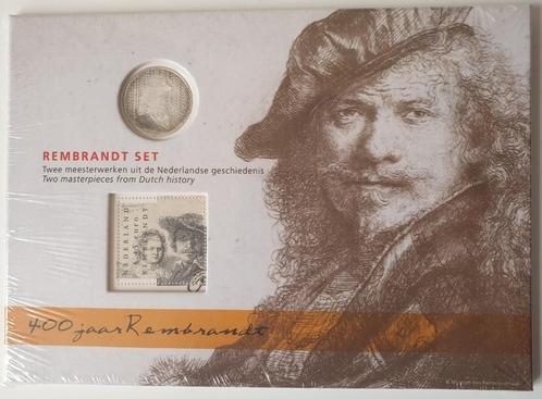 Rembrandt set 2006 met de 5 euromunt en de 6,45 eurozegel, Postzegels en Munten, Munten | Nederland, Setje, Euro's, Koningin Beatrix