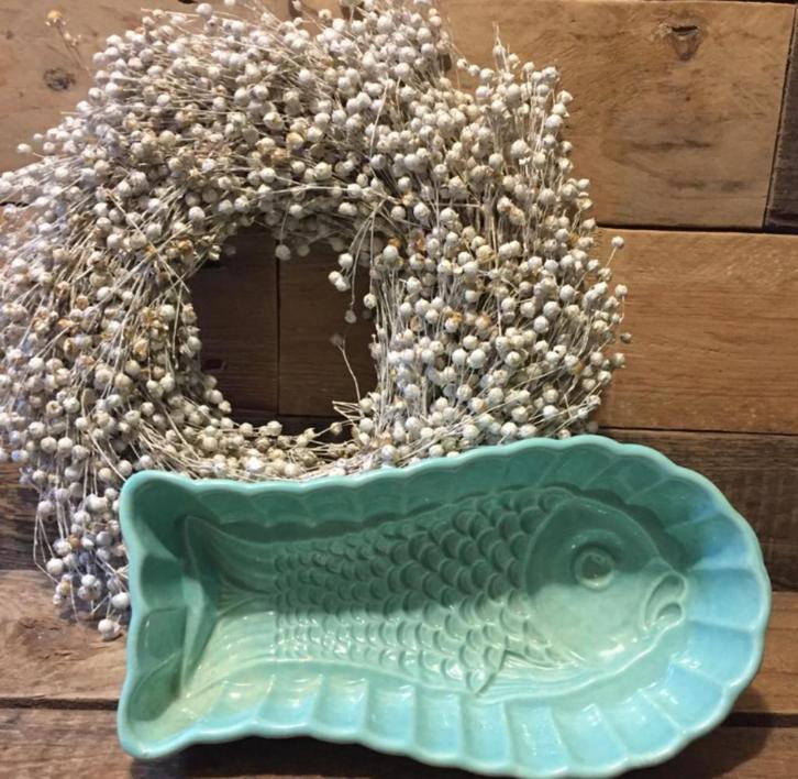 brocante Puddingvorm pate vorm turquoise Vis, Antiek en Kunst, Curiosa en Brocante, Ophalen of Verzenden