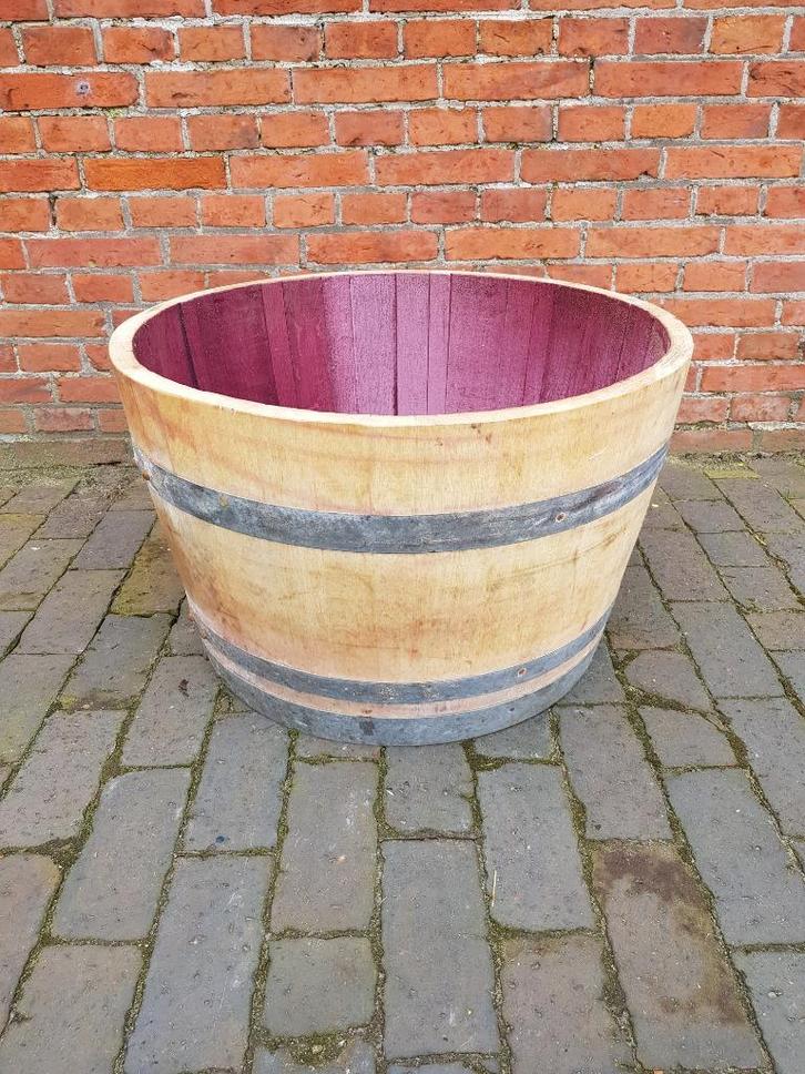 plantenbak, wijnvat, half wijnvat, houten plantenbak, Tuin en Terras, Bloembakken en Plantenbakken, Zo goed als nieuw, Hout, Binnen