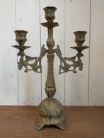 Antieke messing kandelaar 3 kaarsen 37,5cm hoog, Koper of Brons, Ophalen of Verzenden