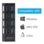 USB Hub 3.0 7 ports LED schakelbaar 5Gbps met ***Voeding***, Laptop, Nieuw, Ophalen of Verzenden, Prime