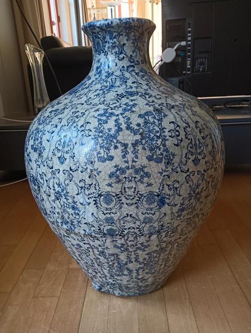 Grote keramische vaas met Oosters blauw motief hoog 60 cm, Huis en Inrichting, Woonaccessoires | Vazen, Zo goed als nieuw, Blauw