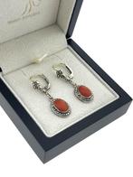 Antieke Oorhangers 8 Karaat / Zilver Markasiet Bloedkoraal, Hangers, -, Met edelsteen, -