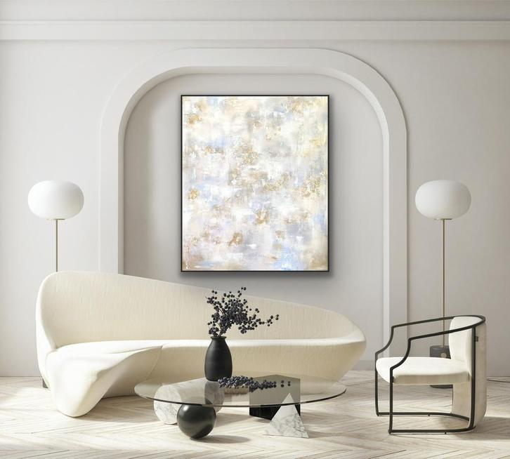 Abstract acryl schilderij met structuur en goud – 100x120 cm, Huis en Inrichting, Stoffering | Behang, minder dan 10 m², Ophalen