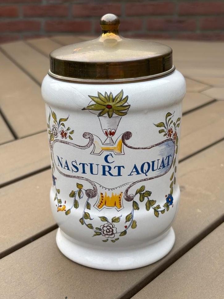 Apothekerspot Clin-Midy keramiek met messing deksel, Antiek en Kunst, Antiek | Keramiek en Aardewerk, Ophalen of Verzenden