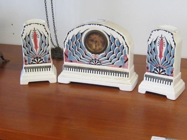 aardewerk klokkenstel jugendstijl, Antiek en Kunst, Antiek | Klokken, Ophalen of Verzenden