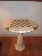 Travertin Marmer Schaakbord Bijzettafel - Vintage Pronkstuk, Huis en Inrichting, Tafels | Bijzettafels, Minder dan 55 cm, Rond