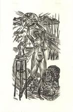 Lou Strik houtsnede "Naakte Vrouw die de Zon Omarmt", Huis en Inrichting, Woonaccessoires | Schilderijen, Tekeningen en Foto's