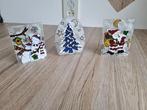 3 Mooie Vintage Kerstman Sneeuwpop Waxinelicht Houders Glas, Verzenden, Gebruikt