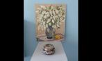 Olieverfschilderijen bloemen in vaas met originele lijsten., Ophalen, Minder dan 50 cm, Schilderij, Minder dan 50 cm