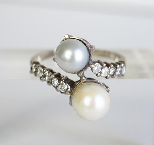 Platina moi-toi ring met parels en diamant, Sieraden, Tassen en Uiterlijk, Antieke sieraden, Ring, Zilver, Ophalen of Verzenden
