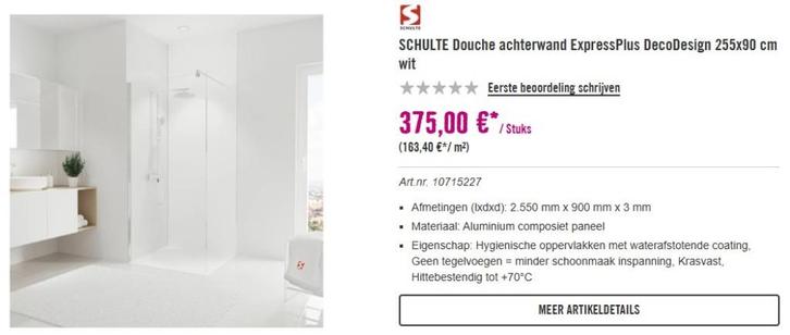 Douchewand wit Schulte Hornbach NIEUW!!, Huis en Inrichting, Badkamer | Complete badkamers, Nieuw, Ophalen